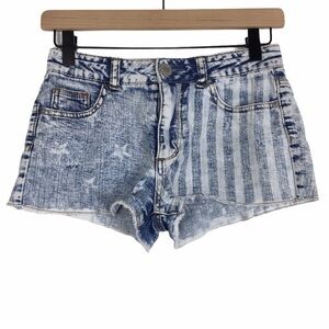 MOSSIMO Shorts Mid Rise Denim Cut Offs Star Stripes Raw Hem Acid Wash USA Size 1
